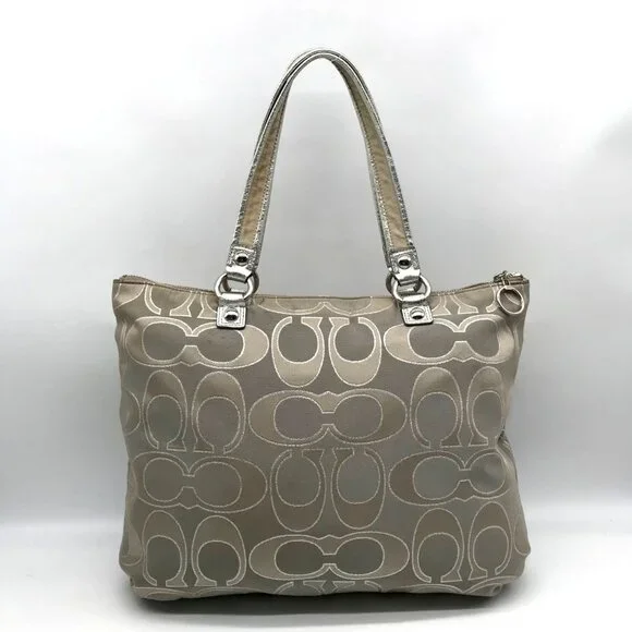 Coach Gray Monogram Canvas Poppy Metallic Glam Tote 15389 - Picture 2 of 12